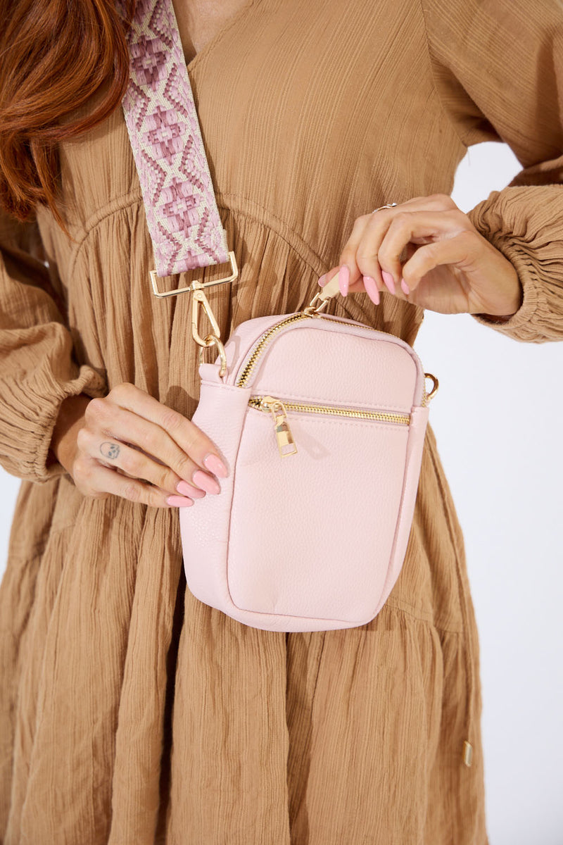 Vegan PU Leather Palm Springs Phone Bag - Light Pink