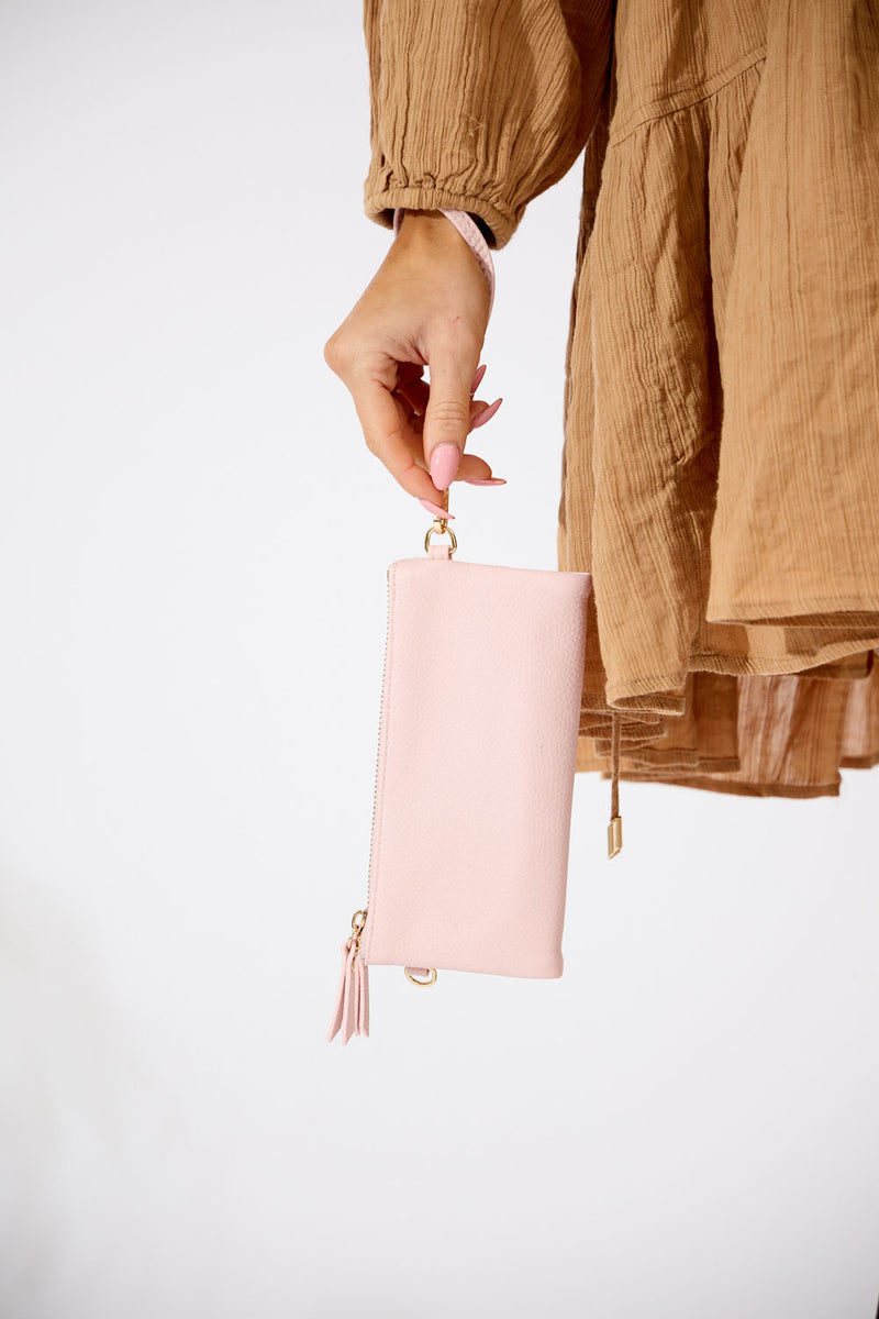 Vegan PU Leather New Haven Crossbody Wallet - Light Pink