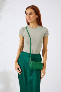 Vegan PU Leather New Haven Crossbody Wallet - Emerald Green