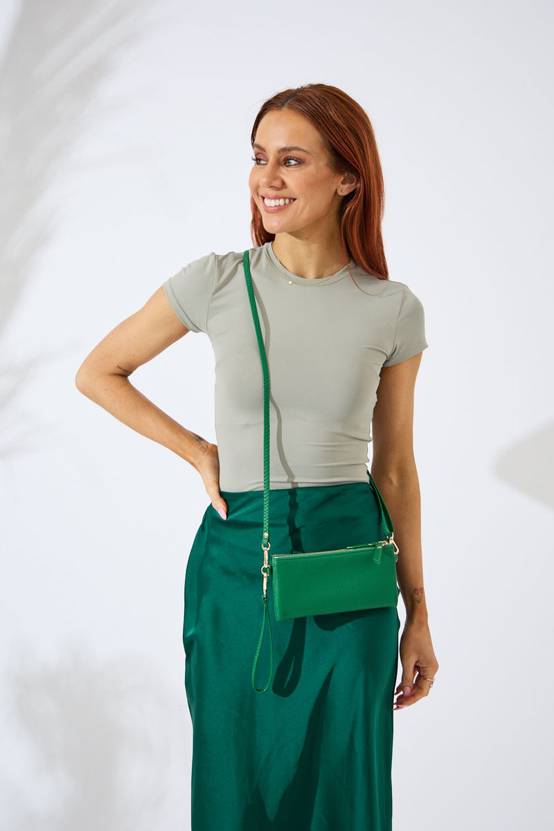 Vegan PU Leather New Haven Crossbody Wallet - Emerald Green