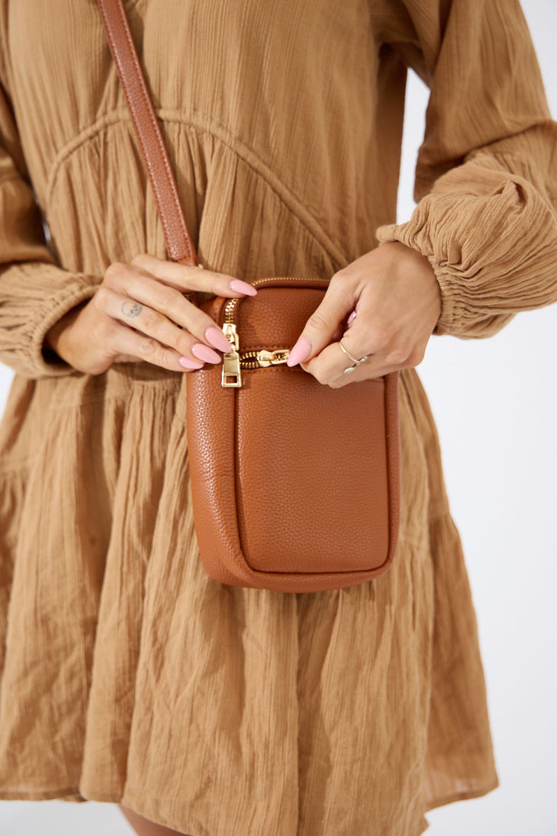 Vegan PU Leather Key West Phone Bag - Tan