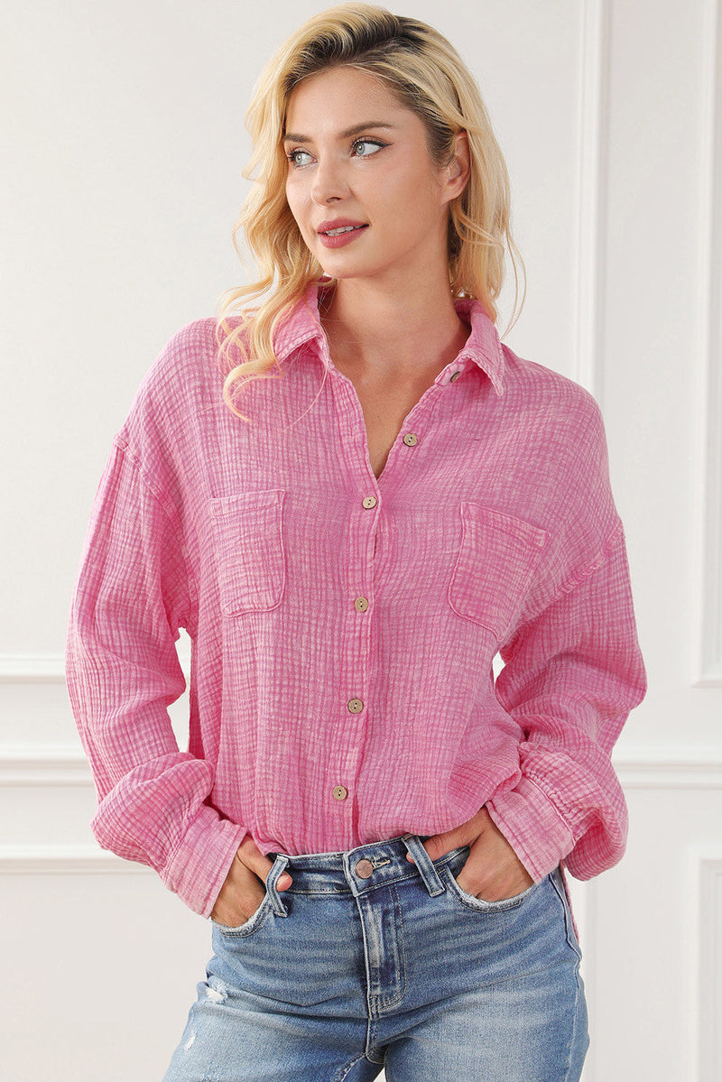 Barbados - Crinkle Cotton Vintage Washed Shirt - Pink