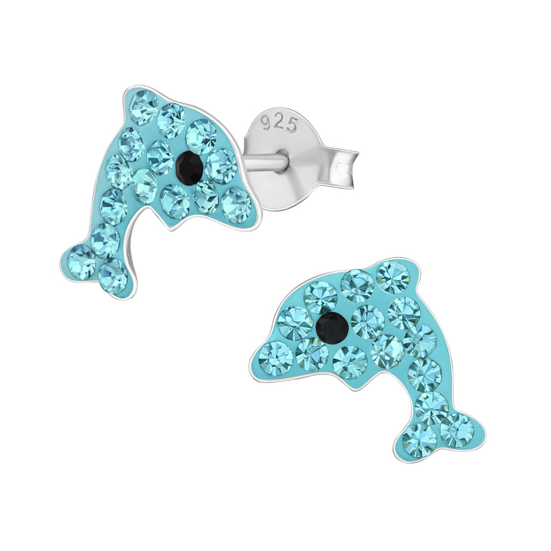 Silver Dolphin Studs - Light Blue