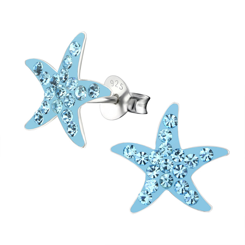 Silver Starfish Studs - Aqua Bohemica