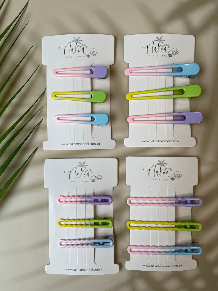 Hair Clip - Set of 3 - Pastel Ombré - Squiggles - Short