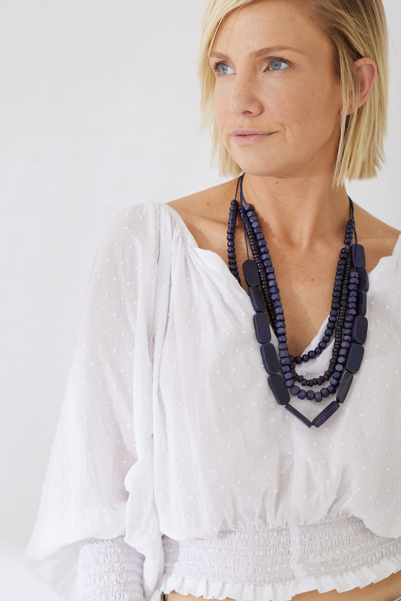 Timber Bead Necklace - Hanalei - Indigo